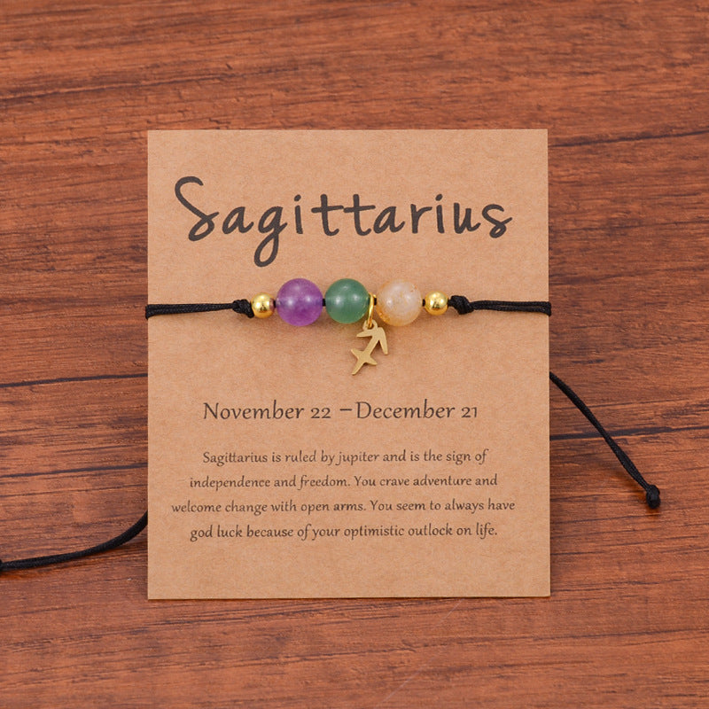 Neat And Clean Adjustable String Zodiac Sign Unisex Bracelet With Cards