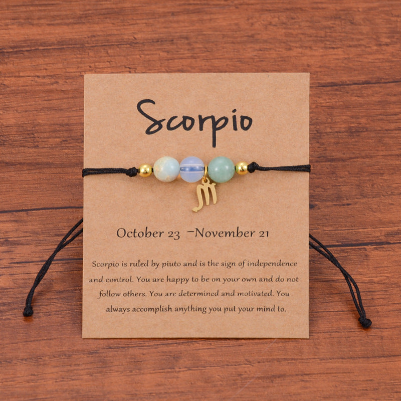 Neat And Clean Adjustable String Zodiac Sign Unisex Bracelet With Cards