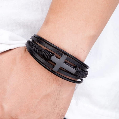 Neat And Clean Leather Cross Men's Bracelet