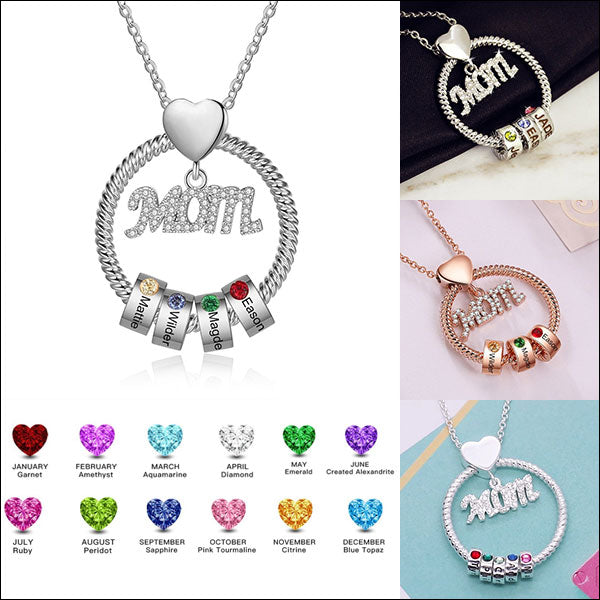 Personalized Birthstone and Name Necklace Mother's Day Gift 1-7 Names