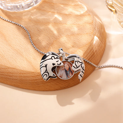 Cute Customize Photo Bear Element Heart Shape Pendant Necklace