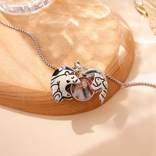 Cute Customize Photo Bear Element Heart Shape Pendant Necklace