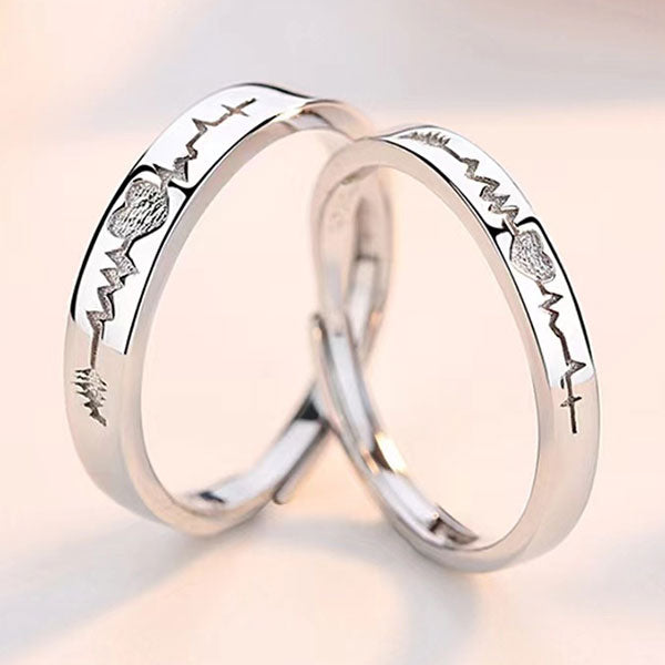 Love ECG 925 Sterling Silver Adjustable Ring For Couples