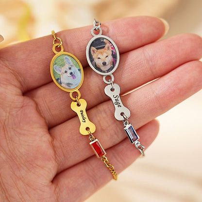 Customize Pet Theme Photo And Name Birthstone Bracelet
