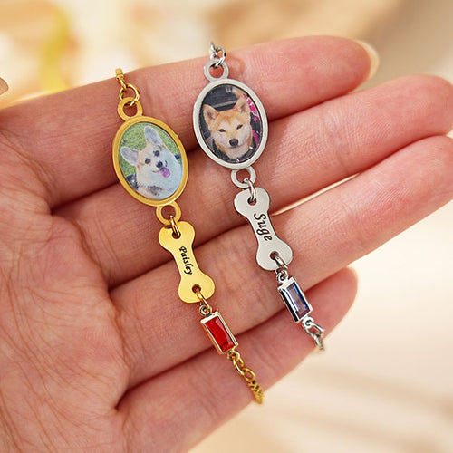 Customize Pet Theme Photo And Name Birthstone Bracelet