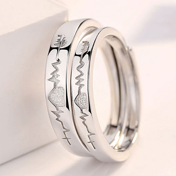 Love ECG 925 Sterling Silver Adjustable Ring For Couples