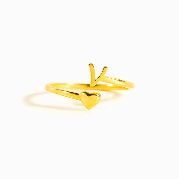 Fashion Heart And Letter Adjustable Ring