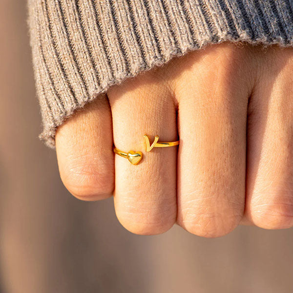 Fashion Heart And Letter Adjustable Ring