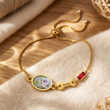 Customize Pet Theme Photo And Name Birthstone Bracelet