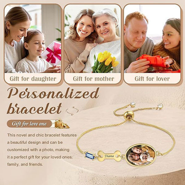 Customize Pet Theme Photo And Name Birthstone Bracelet