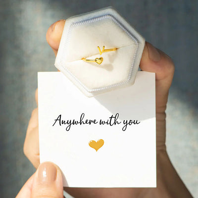 Fashion Heart And Letter Adjustable Ring