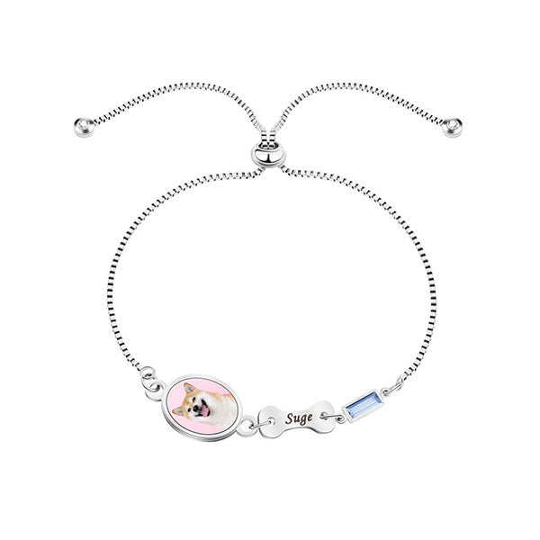Customize Pet Theme Photo And Name Birthstone Bracelet