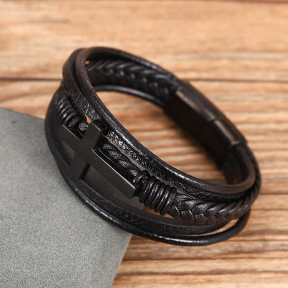 Neat And Clean Leather Cross Men's Bracelet