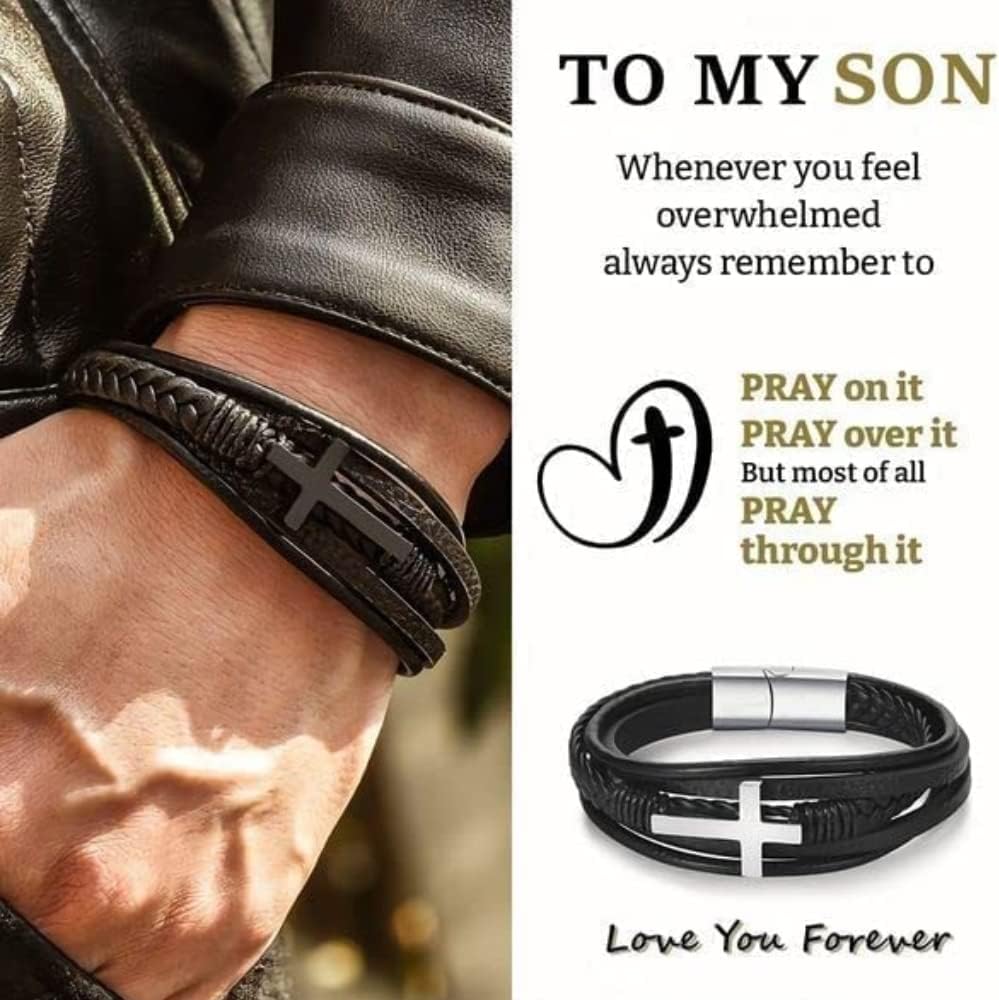 Neat And Clean Leather Cross Men's Bracelet