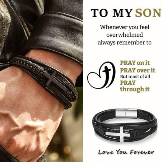 Neat And Clean Leather Cross Men's Bracelet