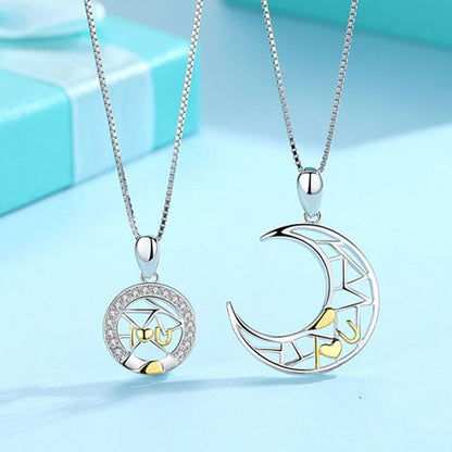 Cute 925 Sterling Silve I Love You Letter Moon And Star Couple Necklace