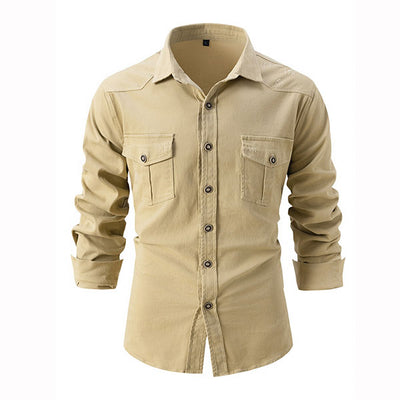 Fashion Stylish 100% Cotton Turndown Collar Solid Color Men's Shirt