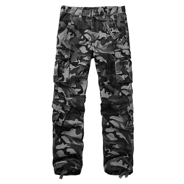 Classic Side Pockets Men's 100% Cotton Cargo Pant Gray Camouflage