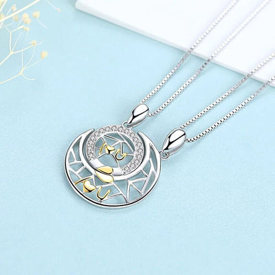 Cute 925 Sterling Silve I Love You Letter Moon And Star Couple Necklace