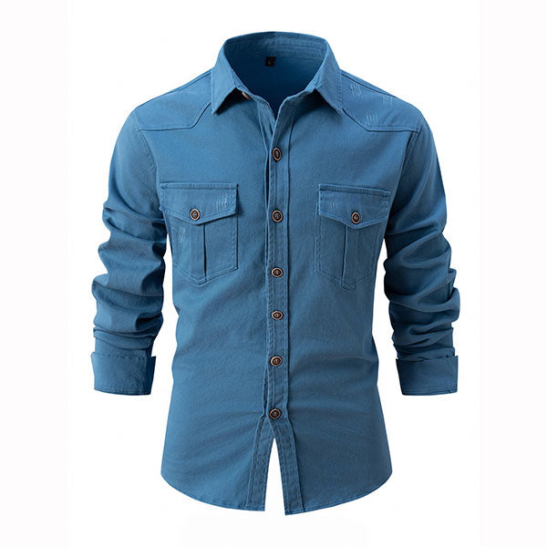 Fashion Stylish 100% Cotton Turndown Collar Solid Color Men's Shirt