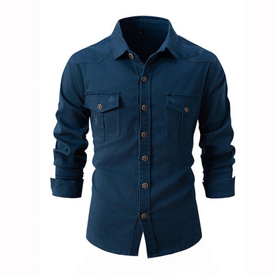 Fashion Stylish 100% Cotton Turndown Collar Solid Color Men's Shirt