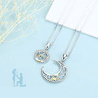 Cute 925 Sterling Silve I Love You Letter Moon And Star Couple Necklace