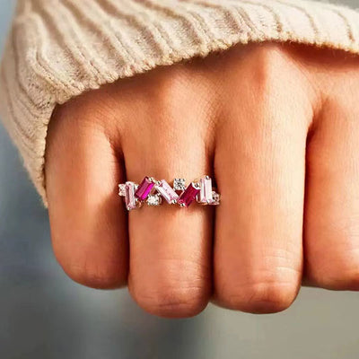 Fashion Irregular Pink Cubic Zirconia 925 Sterling Silver Ring