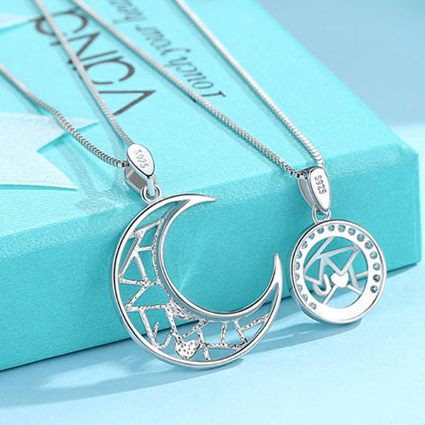 Cute 925 Sterling Silve I Love You Letter Moon And Star Couple Necklace