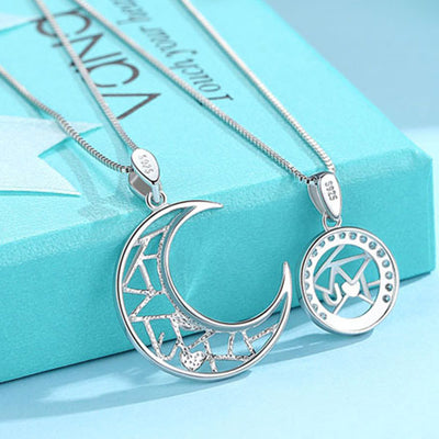 Cute 925 Sterling Silve I Love You Letter Moon And Star Couple Necklace