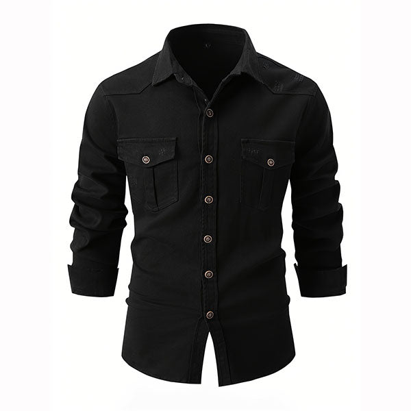 Fashion Stylish 100% Cotton Turndown Collar Solid Color Men's Shirt