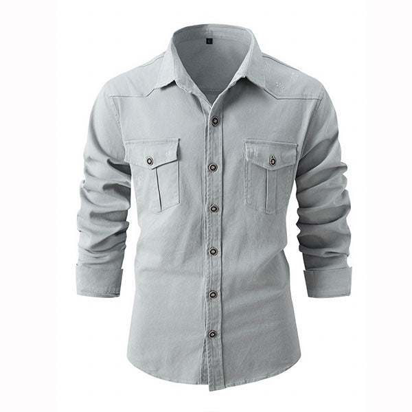 Fashion Stylish 100% Cotton Turndown Collar Solid Color Men's Shirt