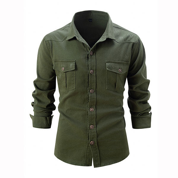 Fashion Stylish 100% Cotton Turndown Collar Solid Color Men's Shirt