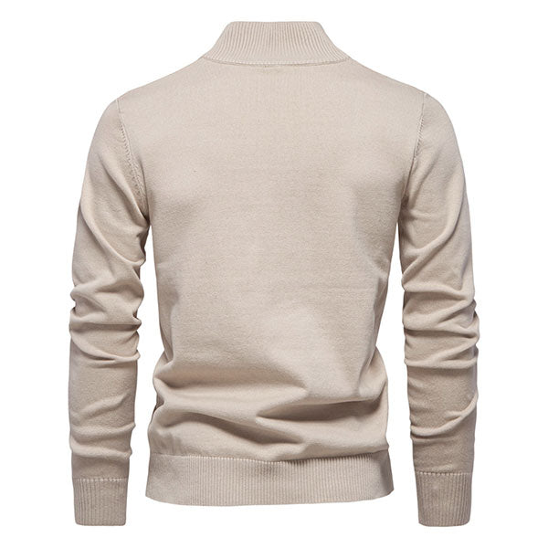 Classic Solid Color Men's Sweater Shirt 100% Cotton Beige Color