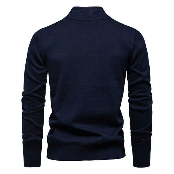 Classic Solid Color Men's Sweater Shirt 100% Cotton Dark Blue