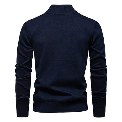 Classic Solid Color Men's Sweater Shirt 100% Cotton Dark Blue