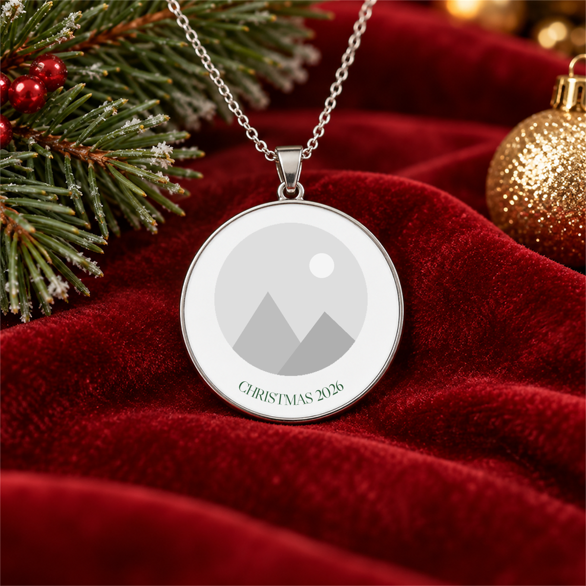 Personalized Christmas Photo Circle Pendant Necklace