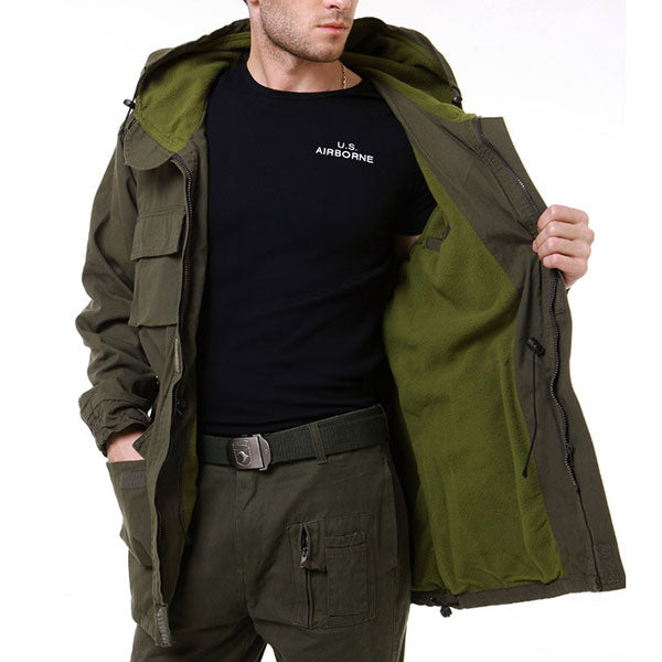 Classic Multi Pockets Men's Coat With Velvet Inside