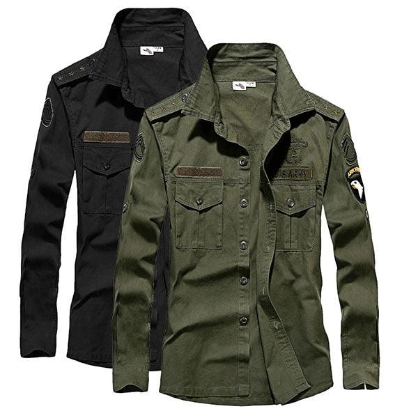 100% Cotton Airborne Army Style Long Sleeve Men's Shirt - Kingerousx