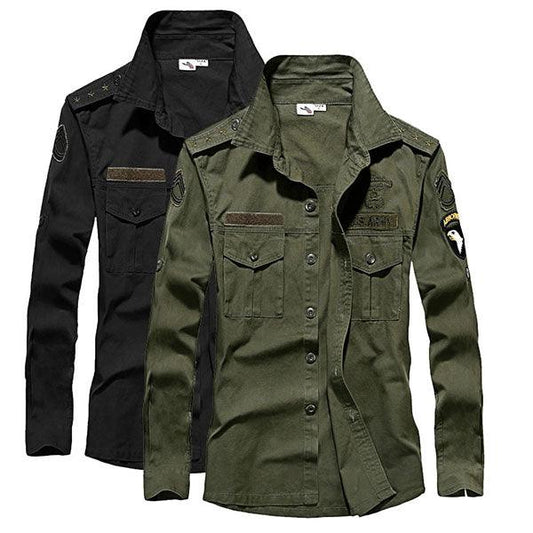 100% Cotton Airborne Army Style Long Sleeve Men's Shirt - Kingerousx