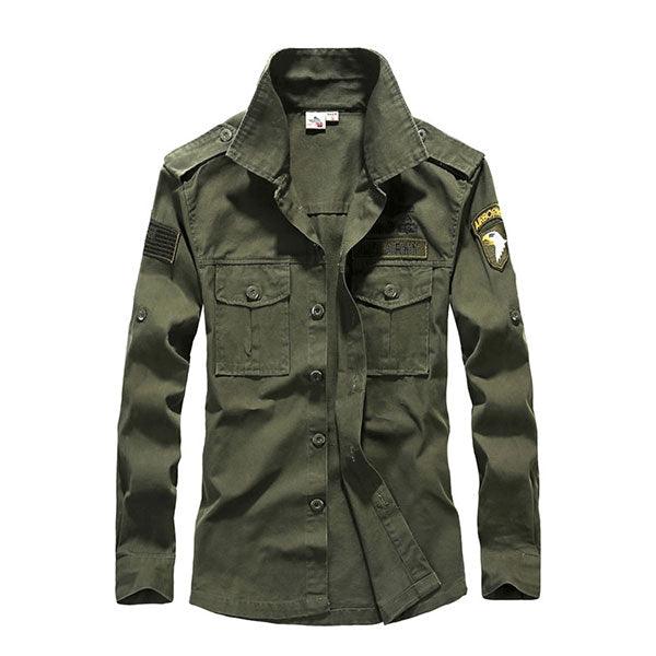 100% Cotton Airborne Army Style Long Sleeve Men's Shirt - Kingerousx