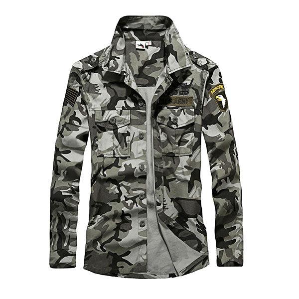 100% Cotton Airborne Army Style Long Sleeve Men's Shirt - Kingerousx