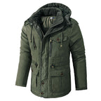 Men's Cashmere Hooded Thickened Multi Pocket Jacket US Size