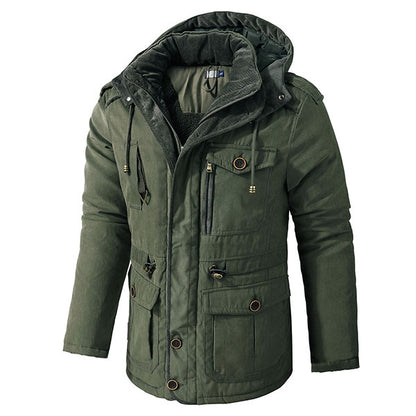 Men's Cashmere Hooded Thickened Multi Pocket Jacket US Size