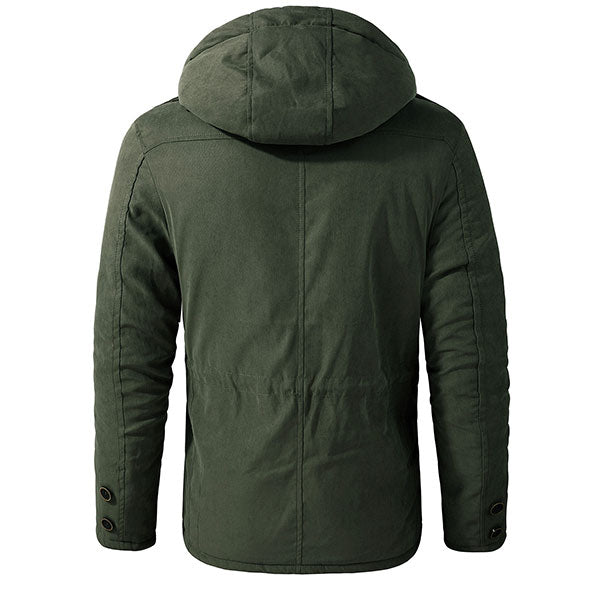 Men's Cashmere Hooded Thickened Multi Pocket Jacket US Size