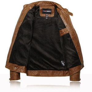 High Quality Stand Collar Plain Pocket Men's PU Jacket - Kingerousx