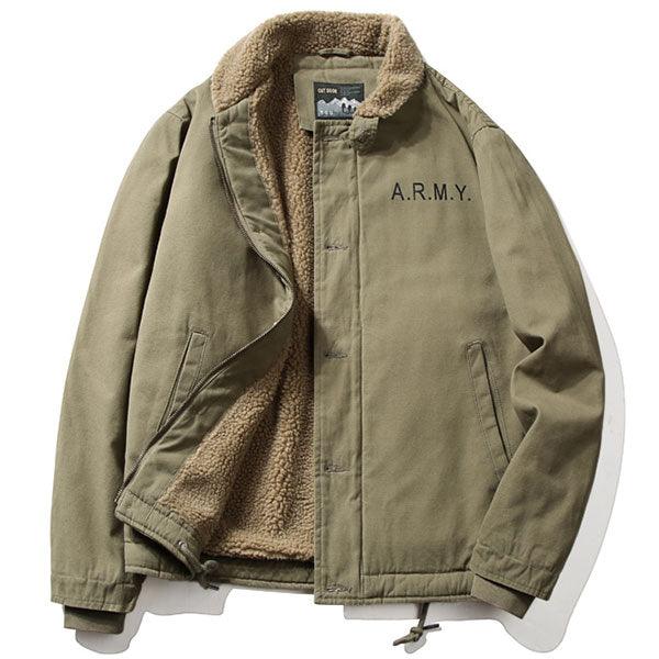 Men's Artificial Lamb Cashmere Inner Army Letter Jacket - Kingerousx