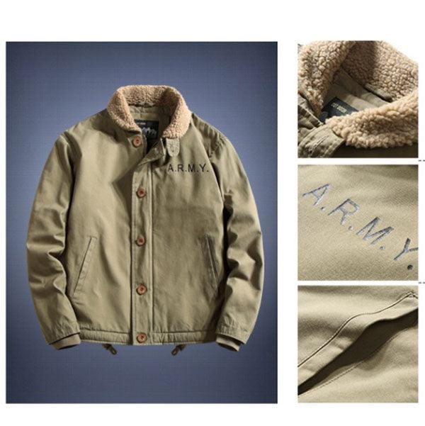 Men's Artificial Lamb Cashmere Inner Army Letter Jacket - Kingerousx