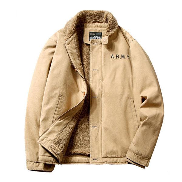 Men's Artificial Lamb Cashmere Inner Army Letter Jacket - Kingerousx