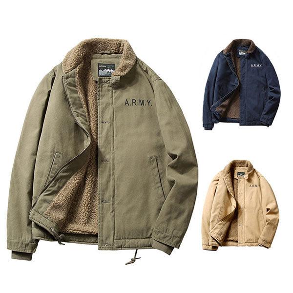 Men's Artificial Lamb Cashmere Inner Army Letter Jacket - Kingerousx