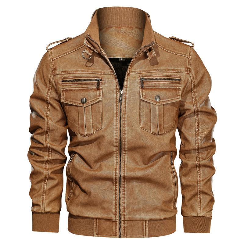 Retro PU Leather Men's Jacket With Velvet Inside - Kingerousx
